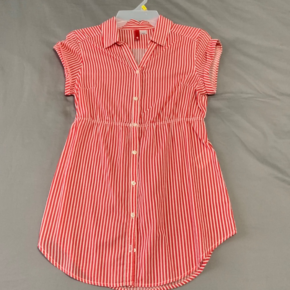 Cap Sleeve Red & White Stripped Blouse
